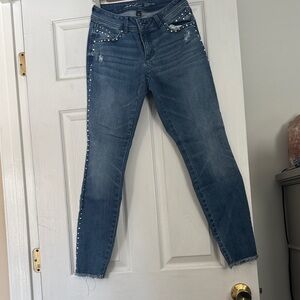 Women's Blue Jeans with Pearl Detailing